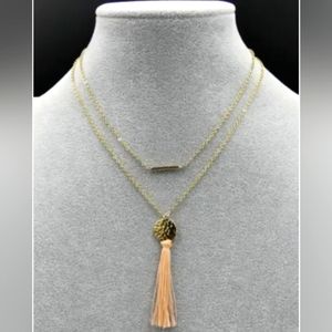 Baublebar necklace gold tone double chain tasseled Asian